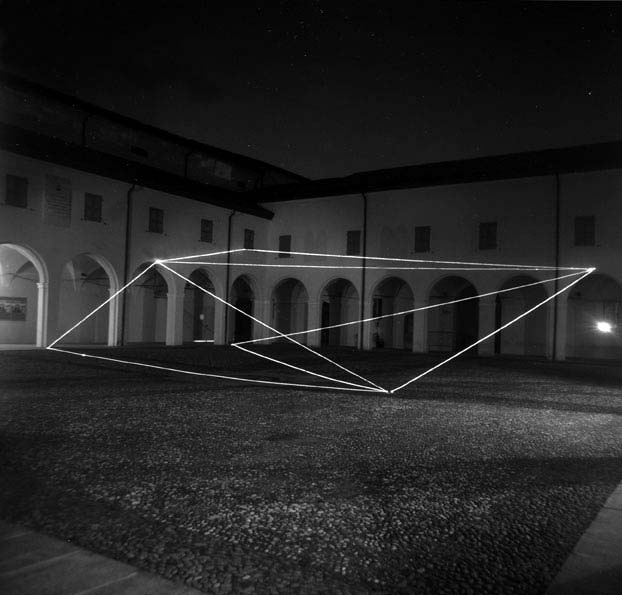 CARLO BERNARDINI, Spazio Permeabile 1999, fibre ottiche, mt h 6,5x20x20, Chiostri di S.Domenico, Reggio Emilia.