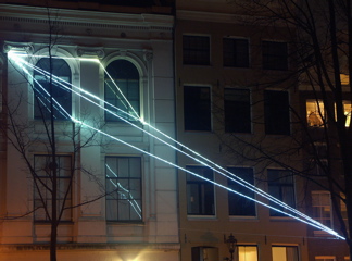 Carlo Bernardini, The Light that Generates Space 2010, installazione ambientale in fibre ottiche, mt h da terra 15x15x10. NIMk - Netherlands Media Art Institute, Sonic Acts, The poetics of space, Amsterdam.