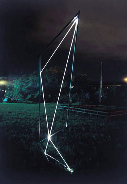 SPACE DRAWING 2002 Stainless steel, optical fibers, feet h 10x3x3; Sculpture Space, Utica, New York. 