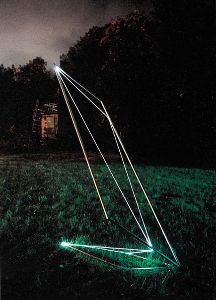 SPACE DRAWING 2002 Stainless steel, optical fibers, feet h 10x3x3, Sculpture Space, Utica, New York. 