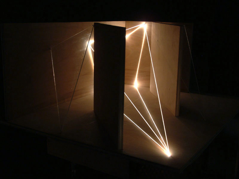 ARCHITETTURAL SPACE 2002 Optical fibers, wood, feet h 1,5x2,5x1,5, Sculpture Space, Utica, New York. 