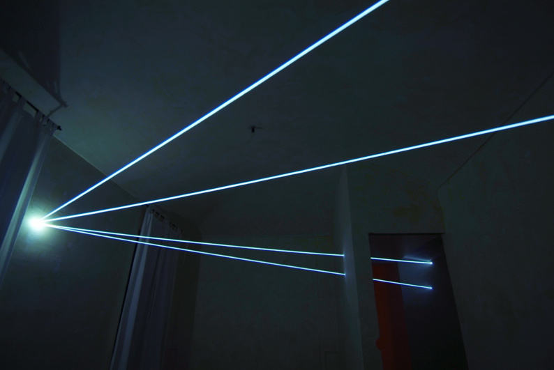 CARLO BERNARDINI, SPACE INTERRELATIONS 2008, Fiber optic installation, feet h 11x25x35; Rivara (TO) Castello di Rivara.